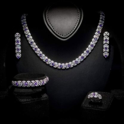 Omnia Layan Purple Bridal Full Set in High-Quality Zircon Stone Rhodium Plated - Image 2