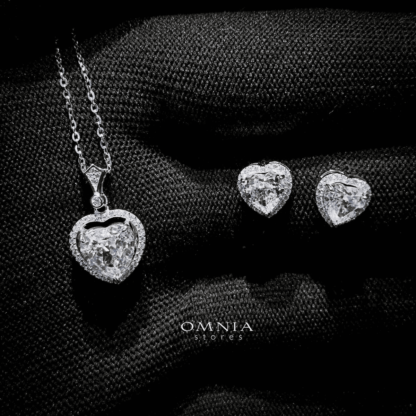 Omnia Faria White Iced Cut Heart Necklace and Earrings Set in 92.5 Silver - Image 3