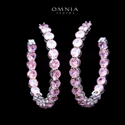 Omnia Rina Pink Radiant Crystal Hoop Earrings in High Quality Zircon Stone Rhodium Plated - Image 3
