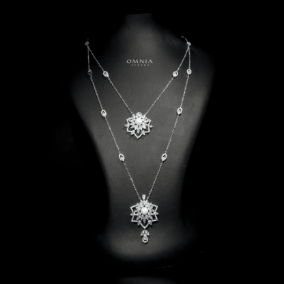 Omnia Safar Bridal Long Chain Set in High Quality Zircon Stone Rhodium Plated - Image 2