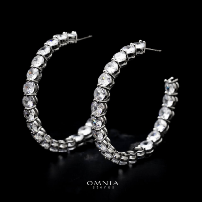 Omnia Rina Radiant Crystal Hoop Earrings in High Quality Zircon Stone Rhodium Plated - Image 3