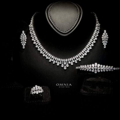 Omnia Elaf White Bridal Full Set in High Quality Zircon Stone in Rhodium Plated - Image 3