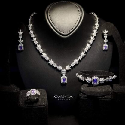 Omnia Ethereal Collection Purple Emerald Cut Vine Bridal Full Set in High Quality Zircon Stone Rhodium Plated - Image 4