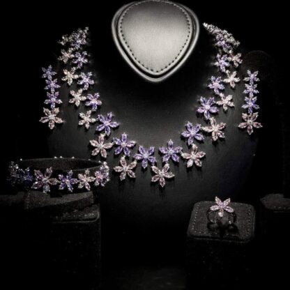 Omnia Yusra Pink and Purple Bridal Full Set in High Quality Simulated Diamonds - Image 3