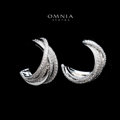 Omnia Tiffany Pure white Double Tone Wrap Hoop Earrings in High Quality Rhodium Plated - Image 5