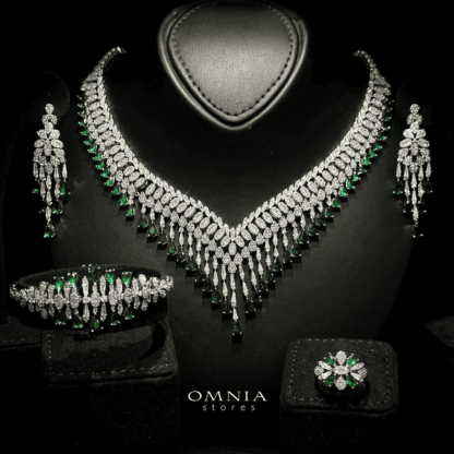 Omnia Miyah Green Bridal Full Set Accessories in High Quality Zircon Stone Rhodium Plated - Image 4