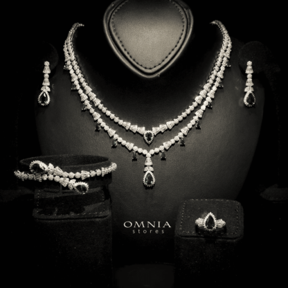 Omnia Ghada Green Bridal Full Set Accessories in High Quality Zircon Stone Rhodium Plated - Image 3