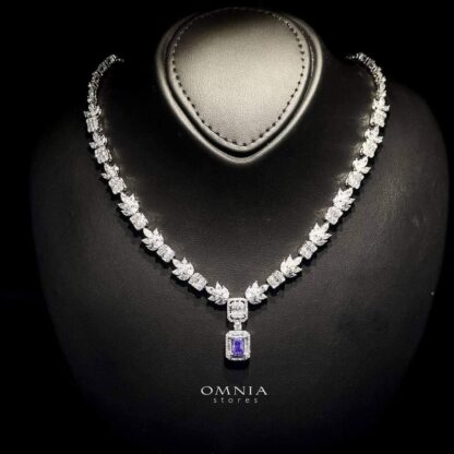 Omnia Ethereal Collection Purple Emerald Cut Vine Bridal Full Set in High Quality Zircon Stone Rhodium Plated - Image 3