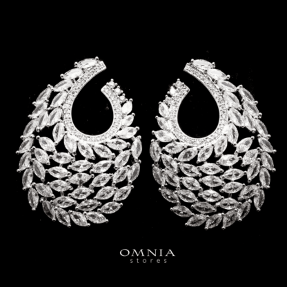 Omnia Sultana White Teardrop Hoop Earrings In High Quality Zircon Stone Rhodium Plated - Image 3
