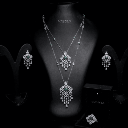 Omnia Abeer Green Long chain Set High Quality Zircon Stone In Rhodium Plated - Image 2