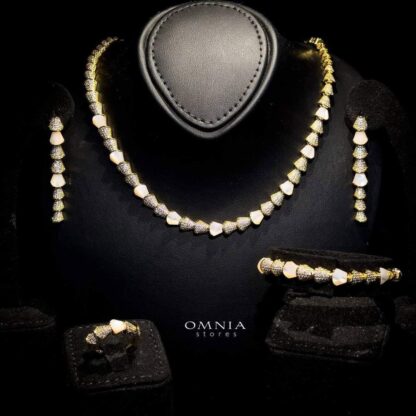 Omnia Sanya Golden Bridal Full Set in High Quality Zircon Stone in Rhodium Plated - Image 3