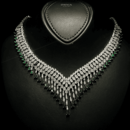 Omnia Miyah Green Bridal Full Set Accessories in High Quality Zircon Stone Rhodium Plated - Image 3