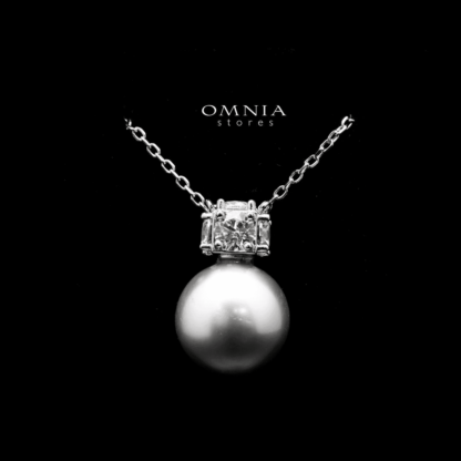Omnia Belle Silver Pearl Necklace In 92.5 Silver High Quality Simulated Diamonds - Image 2