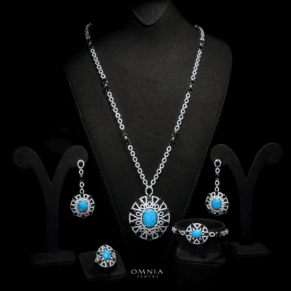 Omnia Ayala Blue Bridal Long Chain Full Set Accessories High Quality Zircon Stone In Rhodium Plated - Image 4
