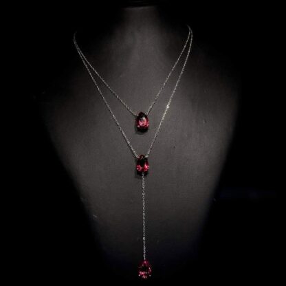 Omnia Scarlett Ruby Red Teardrop Layered Necklace in 92.5 Silver with High-Quality Simulated Diamonds - Image 3