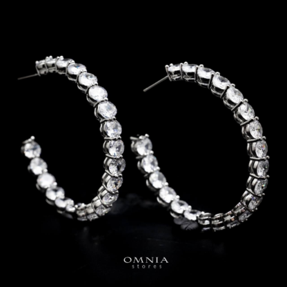 Omnia Rina Radiant Crystal Hoop Earrings in High Quality Zircon Stone Rhodium Plated - Image 5