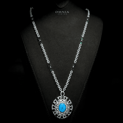 Omnia Ayala Blue & Green Bridal Long Chain Full Set Accessories High Quality Zircon Stone In Rhodium Plated - Image 3