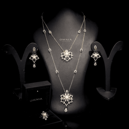Omnia Safa Golden Multi Colored Bridal Long Chain Set in High Quality Zircon Stone Rhodium Plated - Image 4