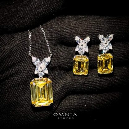 Omnia Tiffany Yellow Pendant and Earring Set in 92.5 Silver with High Quality Simulated Diamonds - Image 3