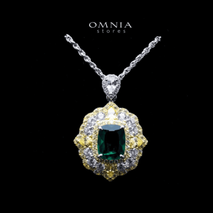 Omnia Maliya Green Necklace in 92.5 Silver High Quality Simulated Diamonds - Image 3