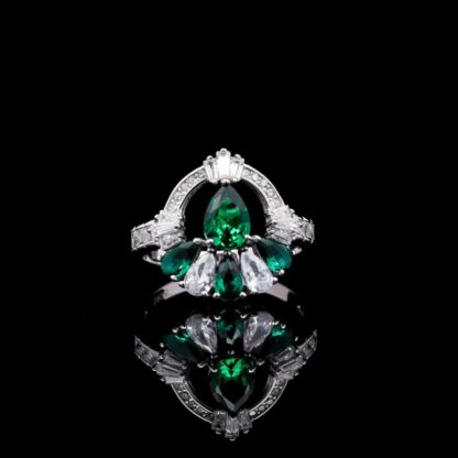 Omnia Maram Green Bridal Full Set in 92.5 Silver with High-Quality Simulated Diamonds and Teardrop Design - Image 8