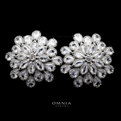 Omnia Elsa White Floral Earrings in High Quality Zircon Stone Rhodium Plated - Image 2