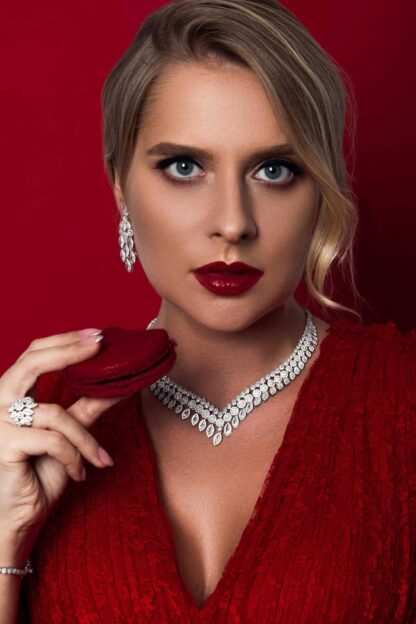 Omnia Bonnie White Bridal Full Set Accessories in High Quality Zircon Stone in Rhodium Plated - Image 3