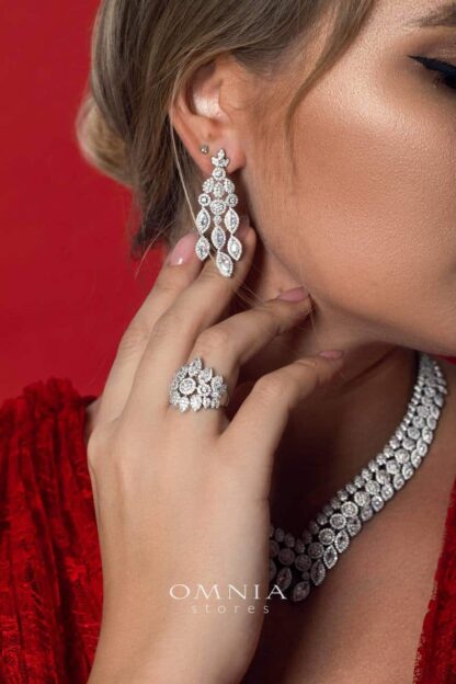 Omnia Bonnie White Bridal Full Set Accessories in High Quality Zircon Stone in Rhodium Plated - Image 12