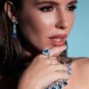 Omnia Suhana Sky Blue Bridal Full Set Designed with Pear-Cut and Round Simulated Diamonds in High-Quality Rhodium Plated Finish - Image 4