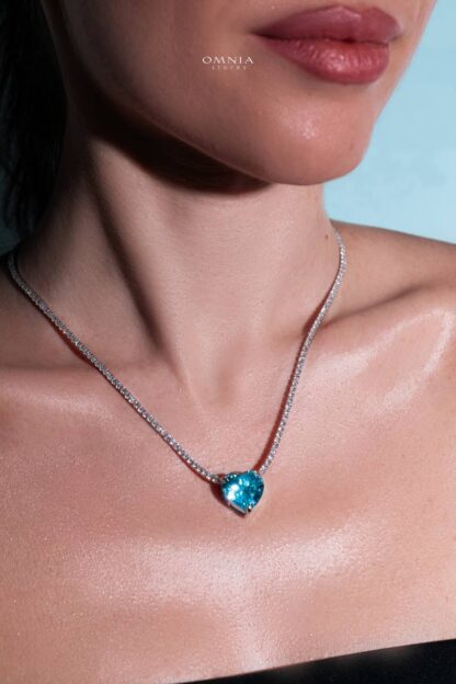 Omnia Heart Sky Blue Necklace 92.5 Pure Silver Jewelry in High Quality Simulated Diamonds - Image 8