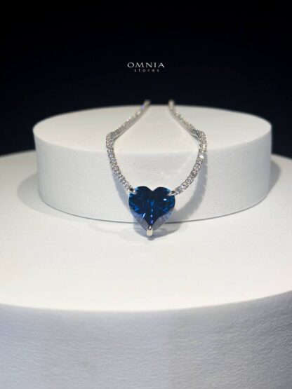 Omnia Heart Blue Necklace 925 Silver in High Quality Simulated Diamonds - Image 5