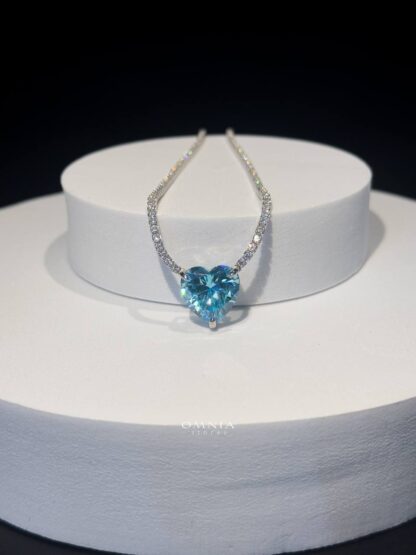 Omnia Heart Sky Blue Necklace 92.5 Pure Silver Jewelry in High Quality Simulated Diamonds - Image 11