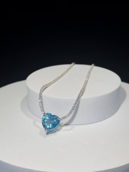 Omnia Heart Sky Blue Necklace 92.5 Pure Silver Jewelry in High Quality Simulated Diamonds - Image 10