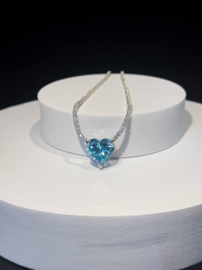 Omnia Heart Sky Blue Necklace 92.5 Pure Silver Jewelry in High Quality Simulated Diamonds - Image 12