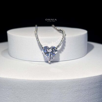 Omnia Heart White Necklace in 92.5 Silver High Quality Simulated Diamonds - Image 9
