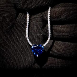 Omnia Heart Blue Necklace 925 Silver in High Quality Simulated Diamonds