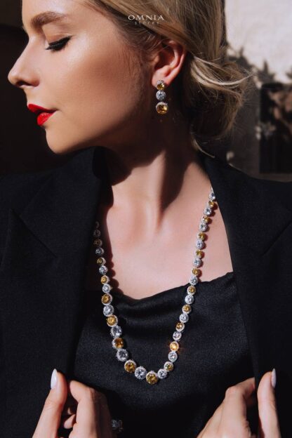 Omnia Sovana Long Chain Set in 92.5 Pure Silver Set High Quality Zircon Stone in Rhodium Plated - Image 6