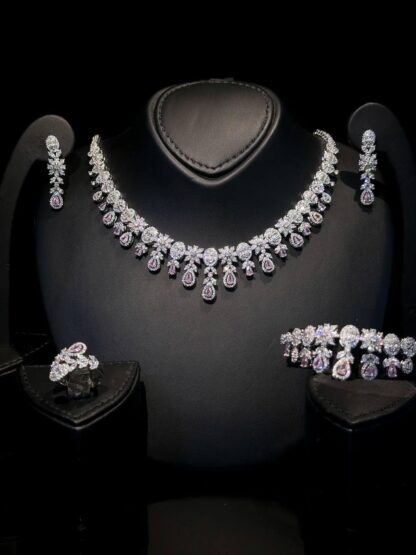 Omnia Trisha Pink Full set Accessories in High Quality Zircon Stone in Rhodium Plated - Image 2