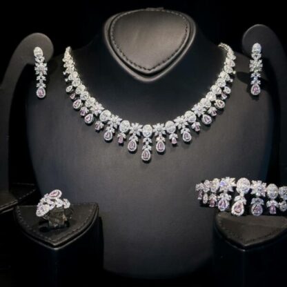 Omnia Trisha Pink Full set Accessories in High Quality Zircon Stone in Rhodium Plated - Image 5