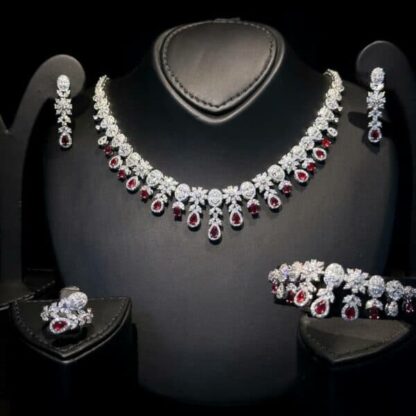 Omnia Trisha Maroon Full set Accessories in High Quality Zircon Stone in Rhodium Plated - Image 3