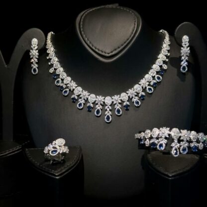 Omnia Trisha Blue Bridal Full Set Accessories in High Quality Zircon Stone Rhodium Plated - Image 5