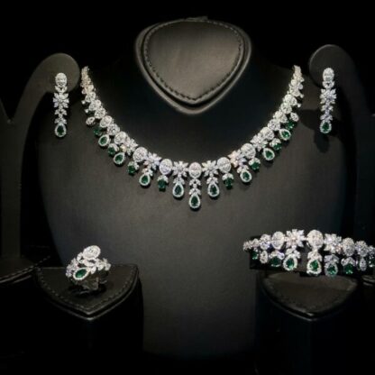 Omnia Trisha Green Bridal Full Set Accessories in High Quality Zircon Stone Rhodium Plated - Image 5