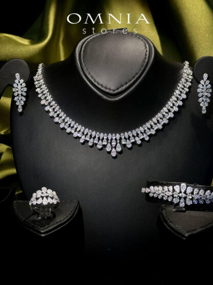 Omnia Elaf White Bridal Full Set in High Quality Zircon Stone in Rhodium Plated - Image 9