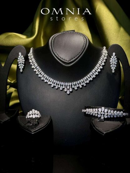 Omnia Elaf White Bridal Full Set in High Quality Zircon Stone in Rhodium Plated - Image 5