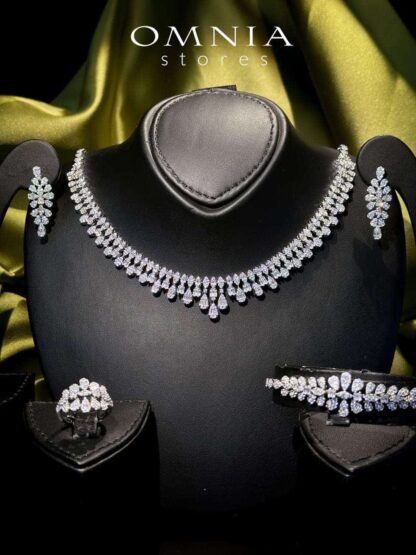 Omnia Elaf White Bridal Full Set in High Quality Zircon Stone in Rhodium Plated - Image 6