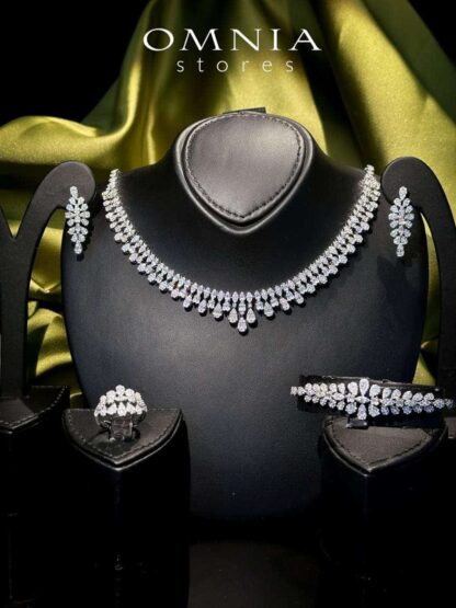 Omnia Elaf White Bridal Full Set in High Quality Zircon Stone in Rhodium Plated - Image 8