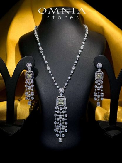 Omnia Nana Yellow Long chain Set Accessories High Quality Zircon Stone in Rhodium Plated - Image 5