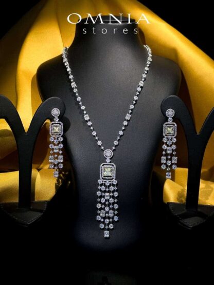 Omnia Nana Yellow Long chain Set Accessories High Quality Zircon Stone in Rhodium Plated - Image 6