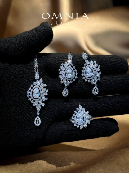 Omnia Sandra White Set Accessories in High Quality Zircon Stone Rhodium Plated - Image 6