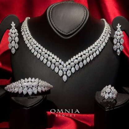 Omnia Bonnie White Bridal Full Set Accessories in High Quality Zircon Stone in Rhodium Plated - Image 11